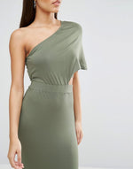 Deep One Shoulder Midi Bodycon Dress